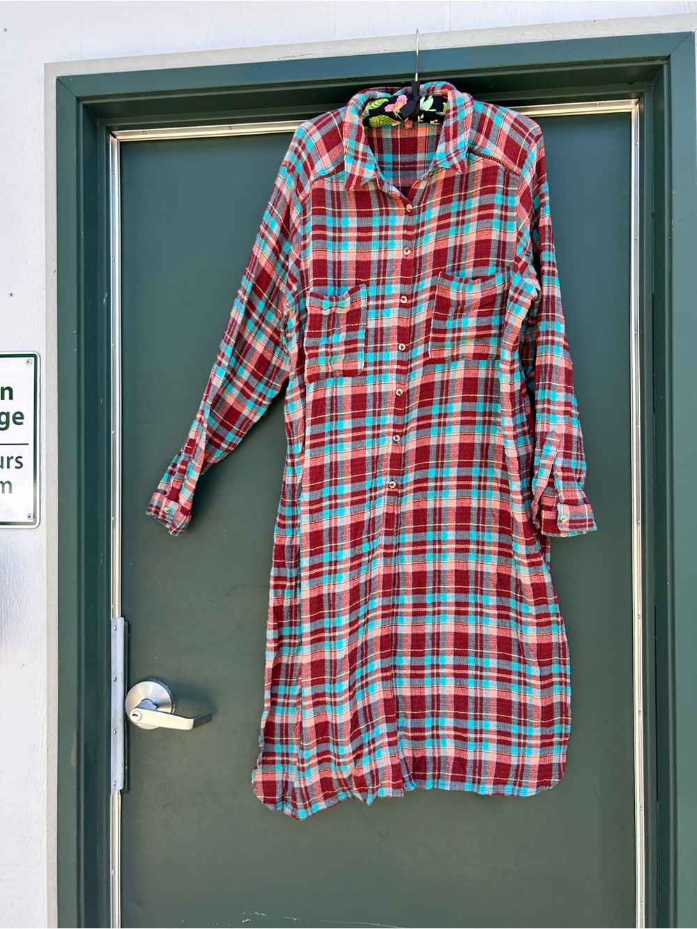 Pilcro Plaid Long-Sleeve Shirt Dress in Red and Teal